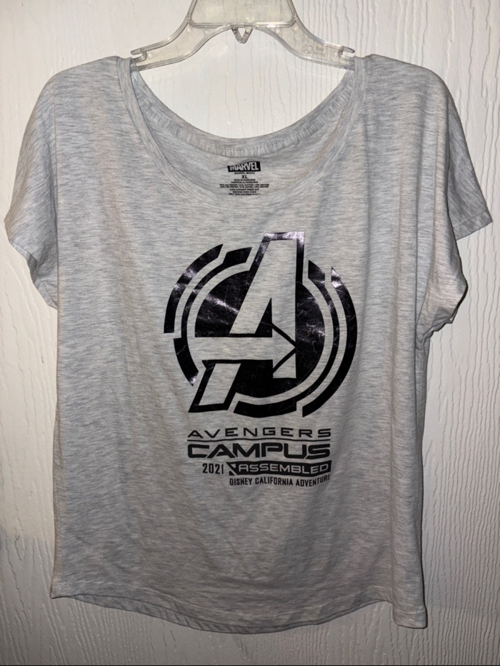 2021 DCA Marvel Light Gray Avengers Campus Graphic Tee with Black Logo